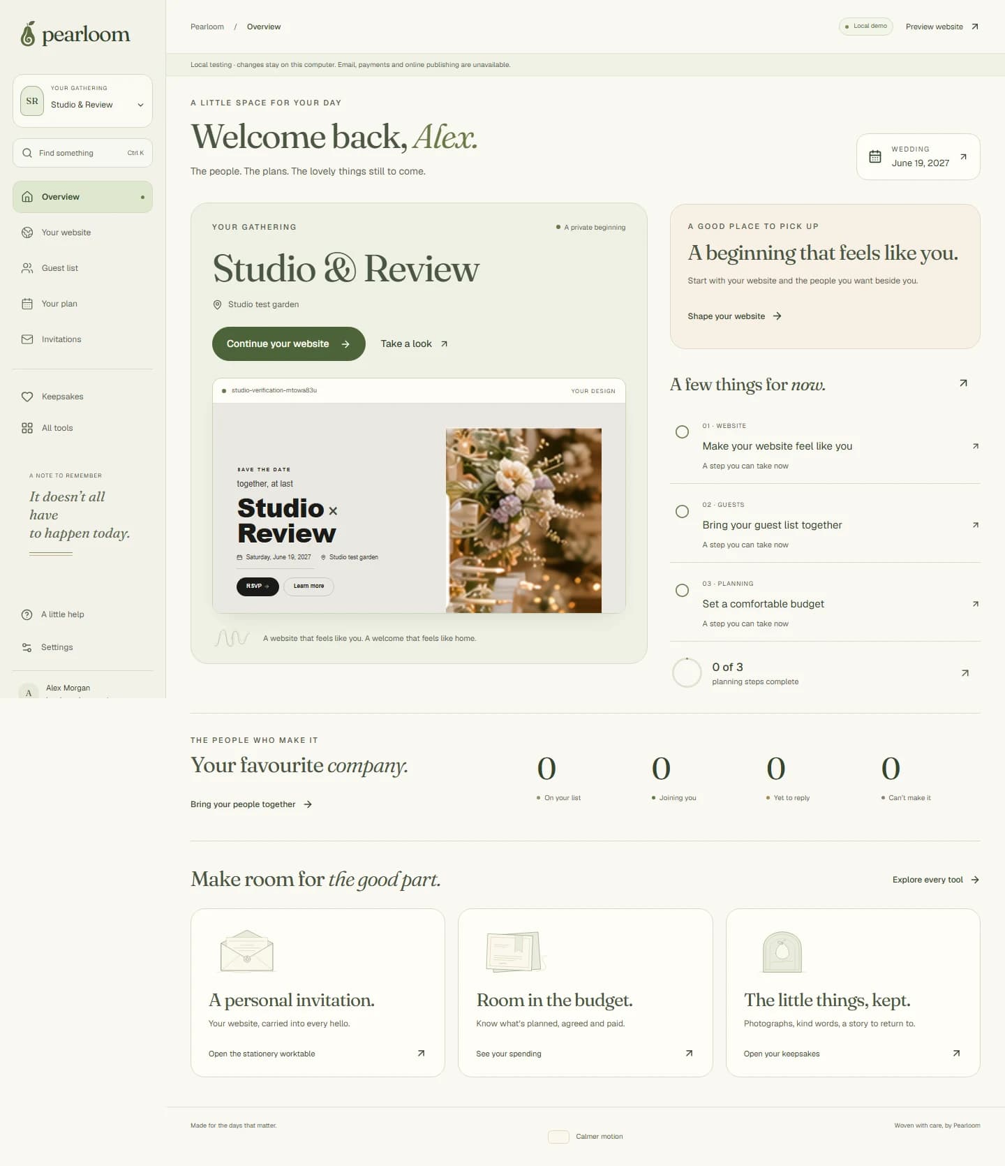 The consumer workspace, shown with demonstration data.